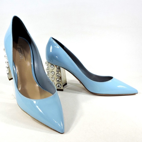 SEBASTIAN 🇮🇹 WOMENS BLUE PATENT LEATHER FASHION COMFORT PUMPS - Picture 1 of 10